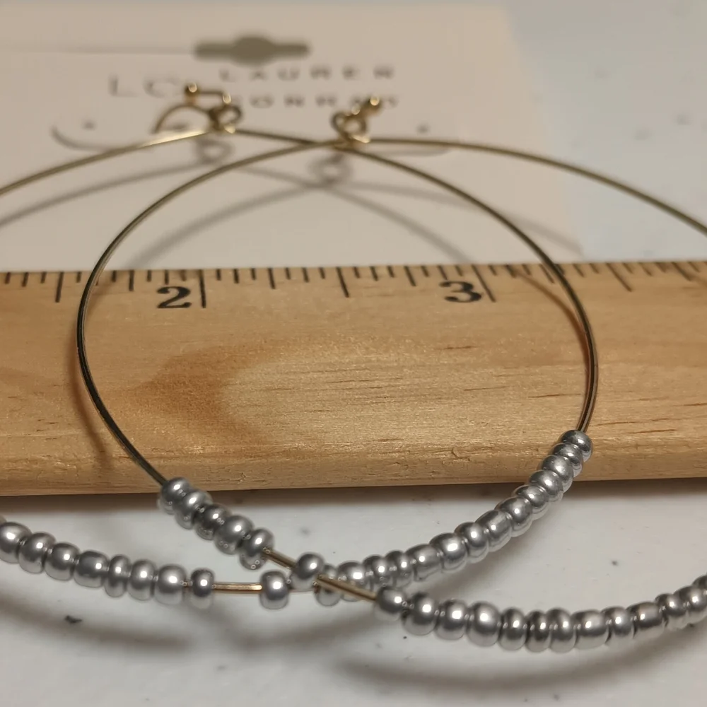LAUREN CONRAD GOLDTONE LARGE BEADED HOOPS - Picture 4 of 5
